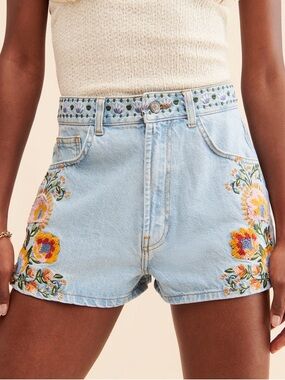 Farm Rio summer garden embroidered denim shorts Size 25